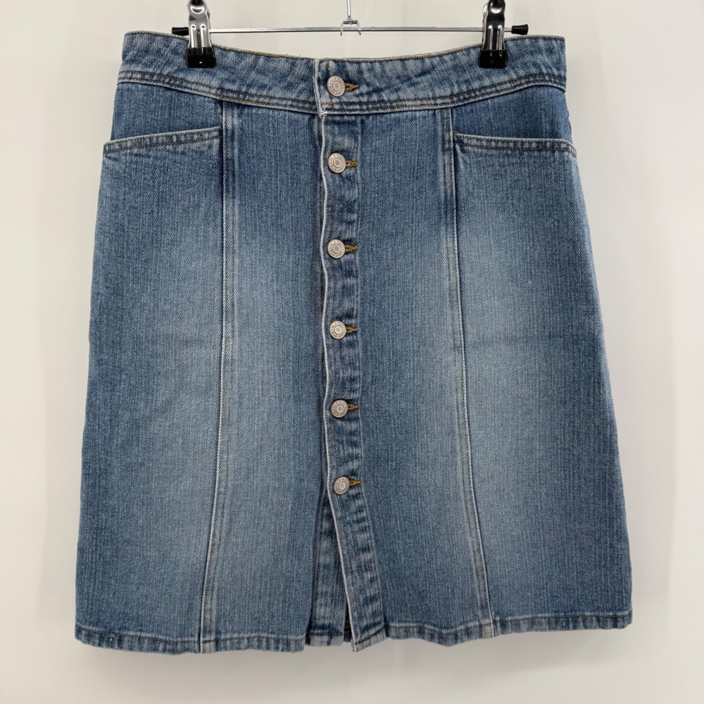 Old Navy Denim Skirt Blue Button Front A-Line Cotton Size 6